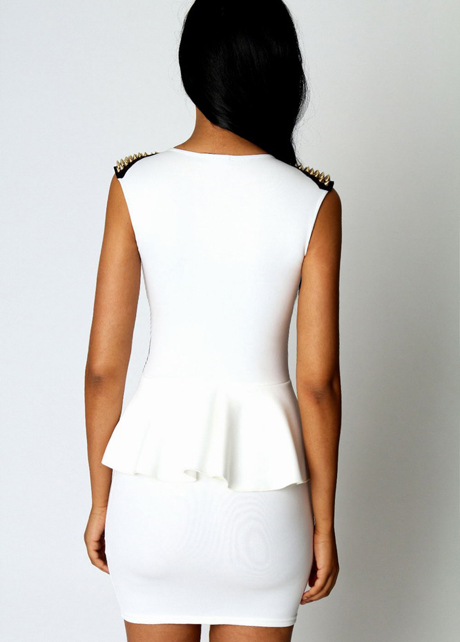 New Arrival Black Mesh Paned White Sleeveless Peplum